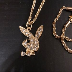 FINAL SALE Playboy bunny rabbit gold rhinestone necklace
